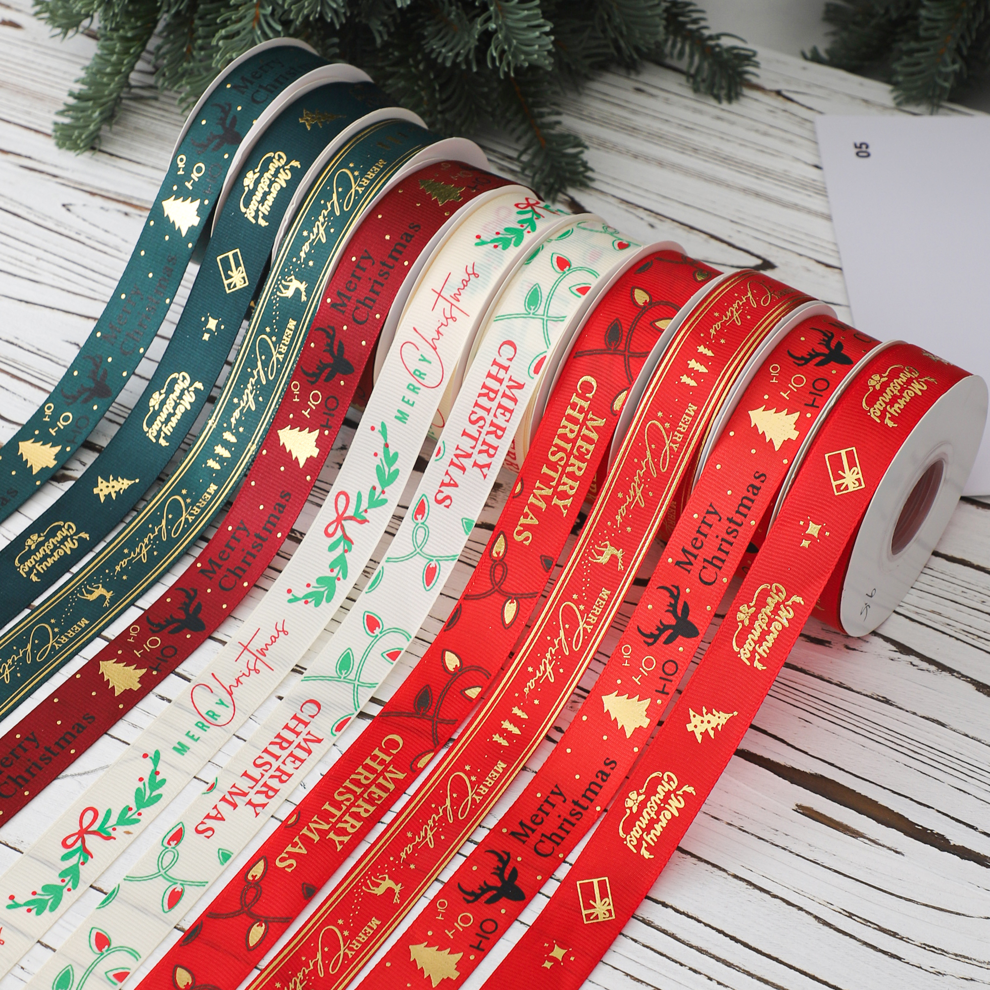 圣诞节丝带烫金螺纹缎带DIY手工包装平安夜花艺礼品彩带装饰资材
