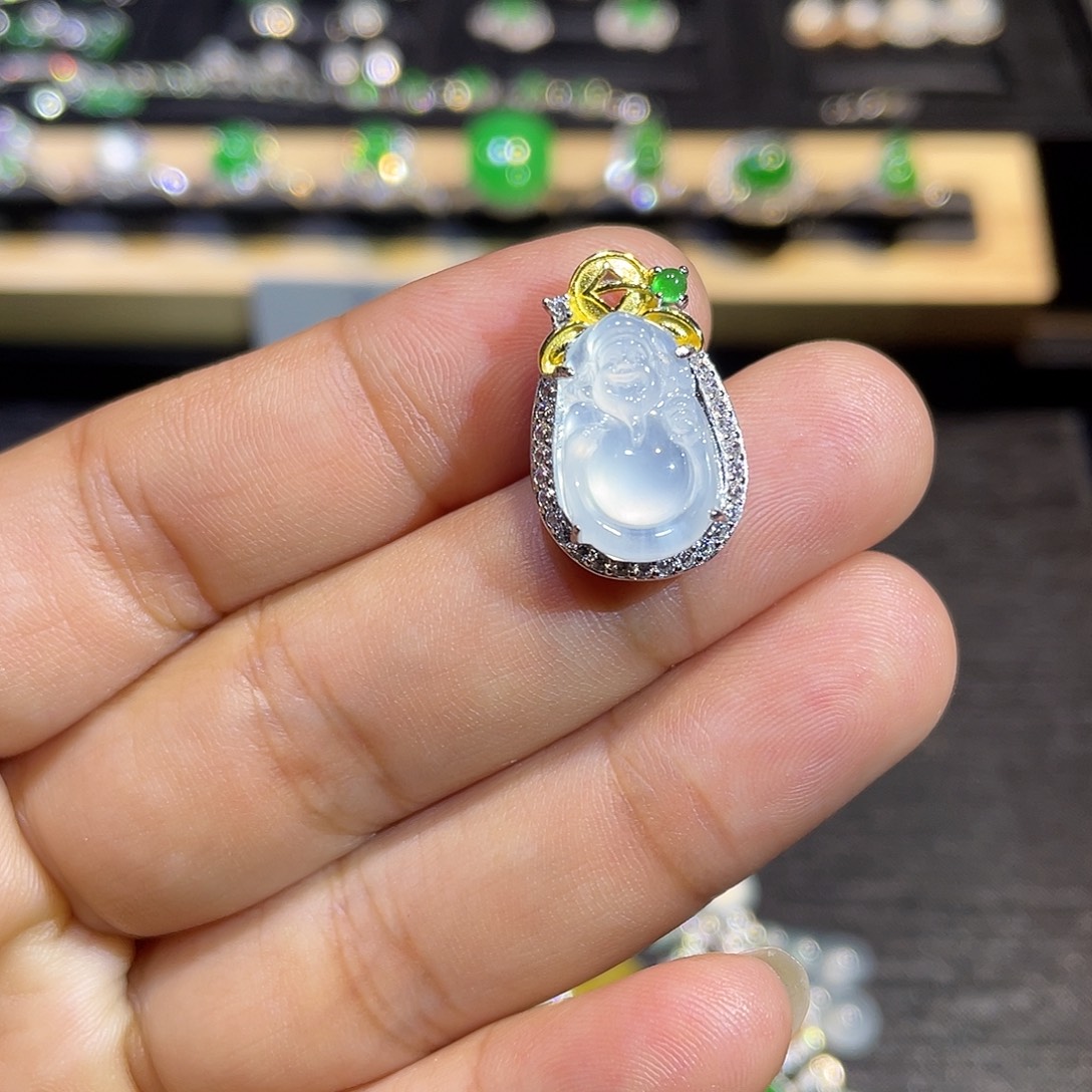 翡翠银S925镶嵌吊坠(不含链)