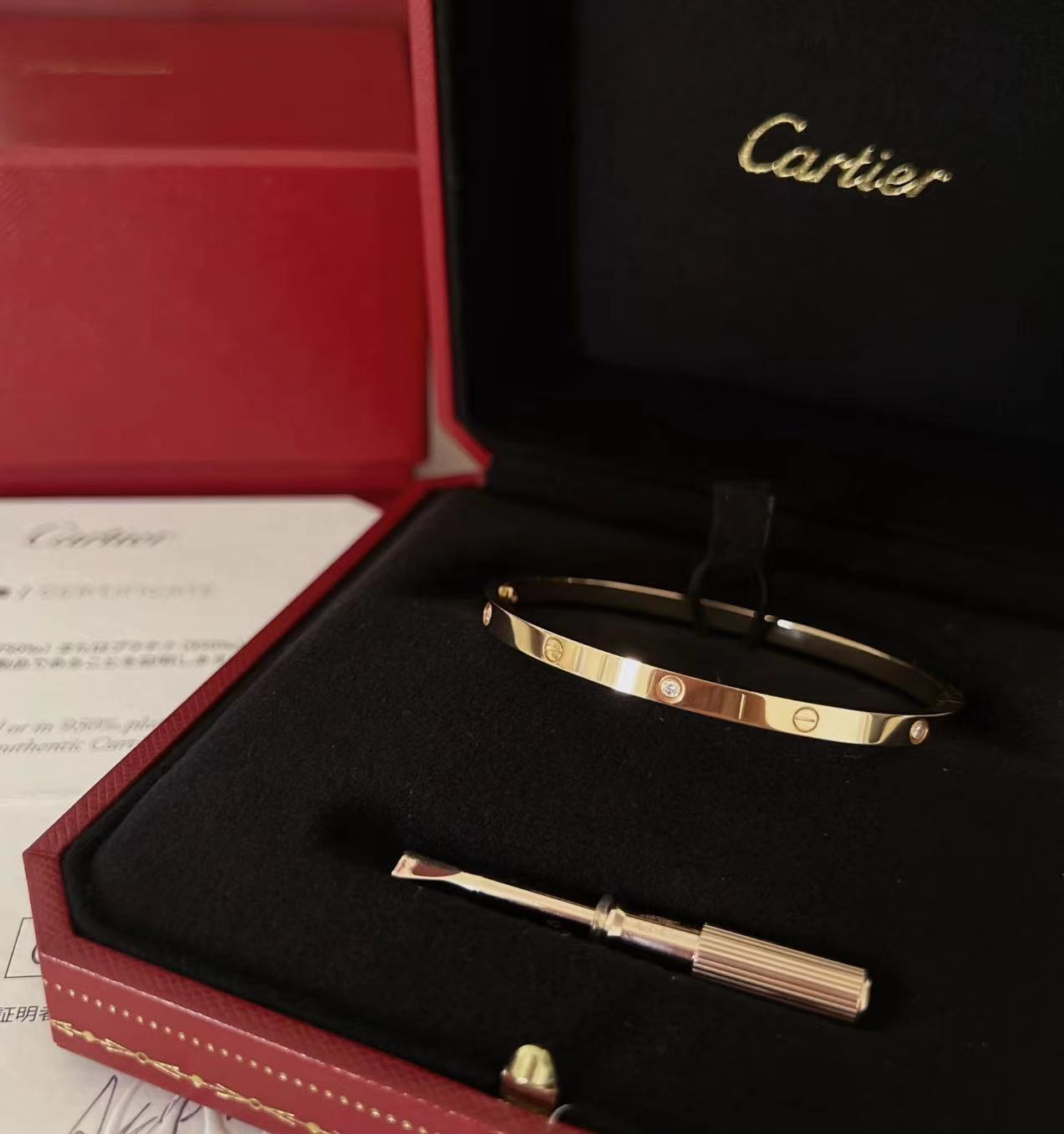 99新 Cartier/卡地亚 六钻窄版玫瑰金love手镯 17码 11556072