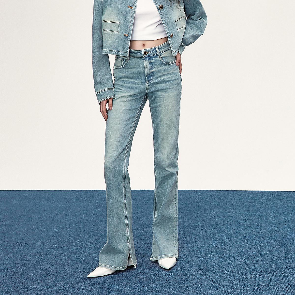 【许半夏推荐】欧时力弹力喇叭裤牛仔长裤阔腿显瘦复古2025春季新