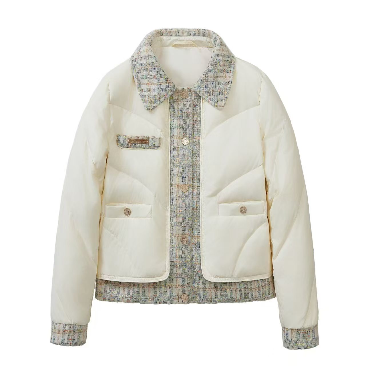 高端小香风流行短款羽绒棉服女2025冬季新款时尚拼接加厚保暖外套