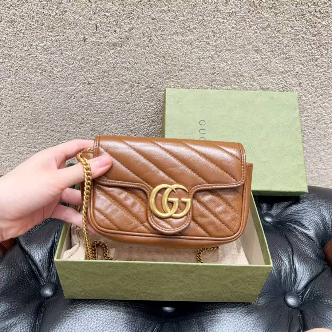 99新 GUCCI/古驰 古驰/Gucci GG super mini 马蒙 焦糖色！/