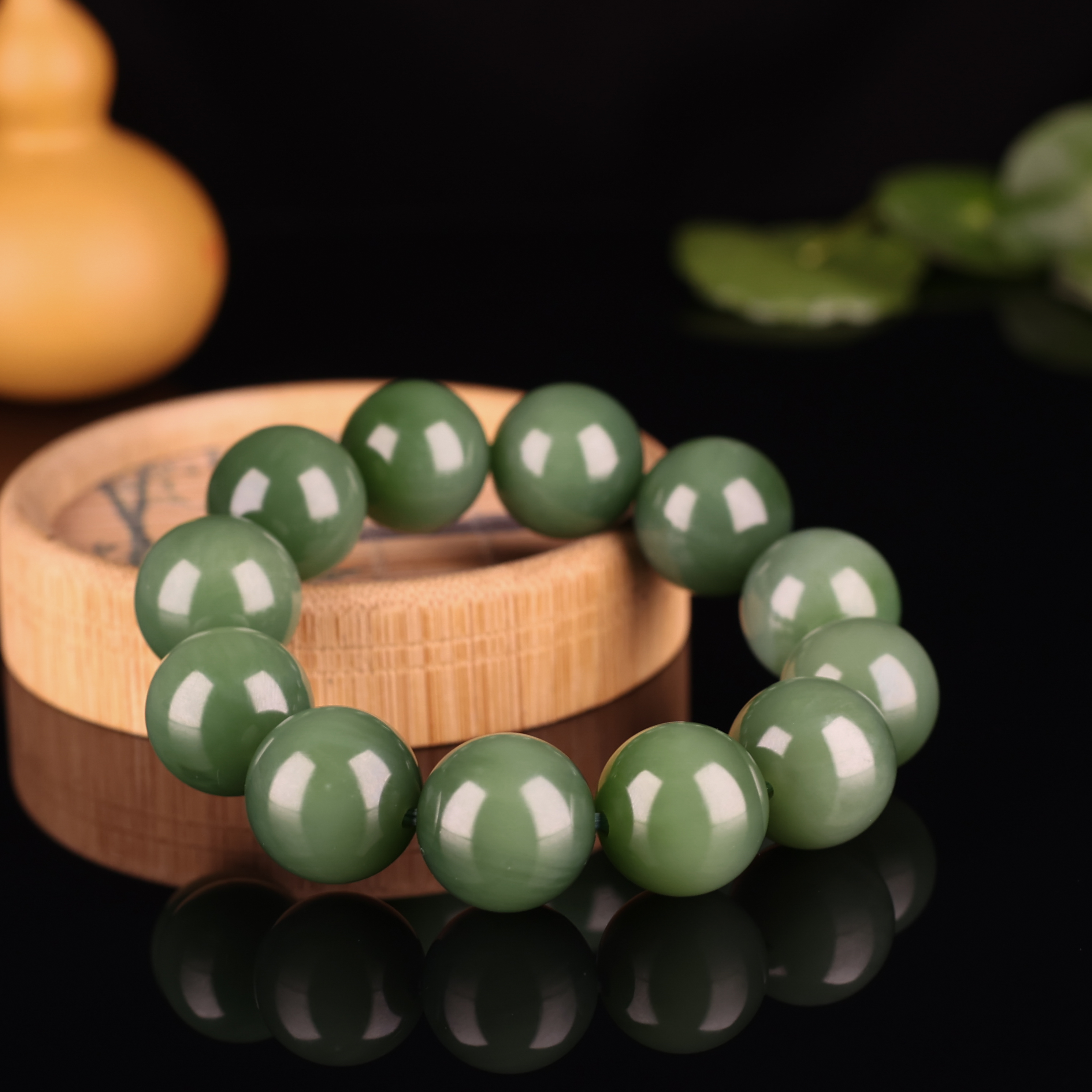 【19mm和田玉碧玉手串】132克新疆和田玉碧玉手串细腻油润苏工打磨