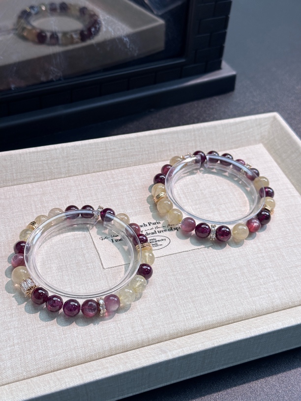 天然发晶搭配石榴石哩云母DIY手串多样性发一U010