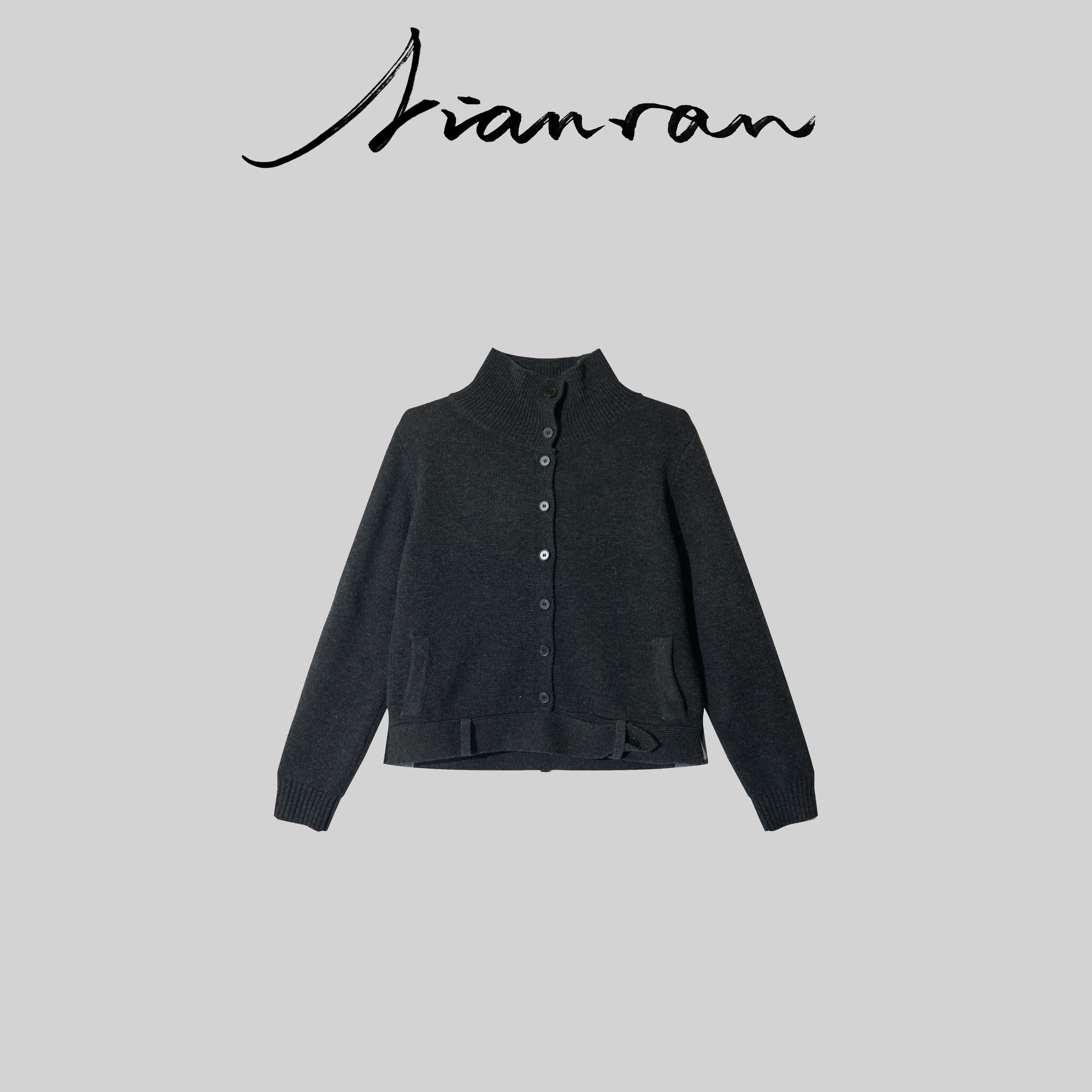 NianR-绵羊毛复古套装百搭秋冬灰色时尚气质休闲针织设计师