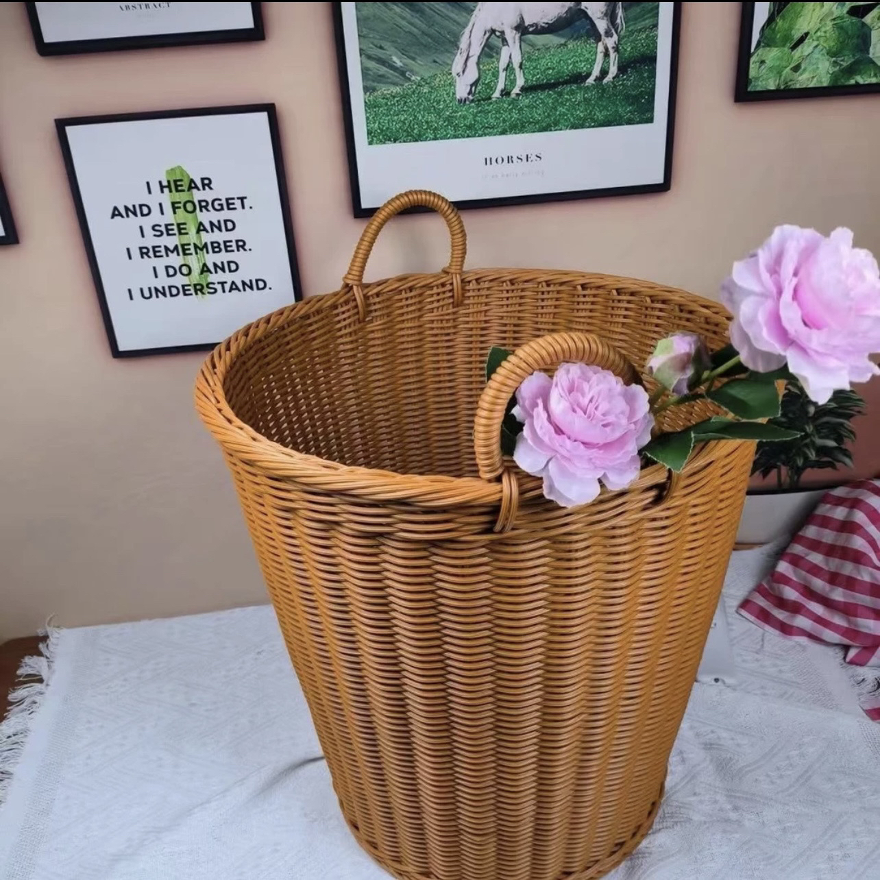 家用酒店民宿脏衣篓大容量防水框纯手工编织大号40*40