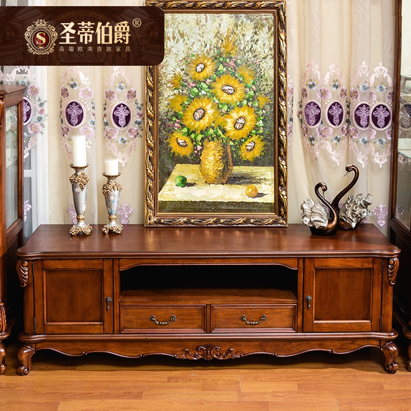 圣蒂伯爵美式实木电视柜酒柜组合客厅复古储物电视柜矮地柜1.8米
