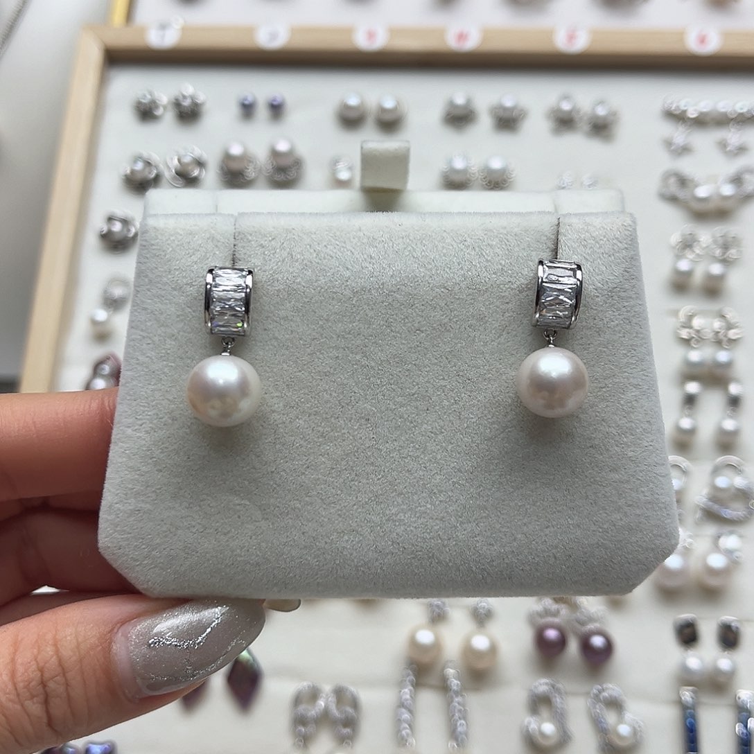 耳饰银S925镶嵌淡水珍珠