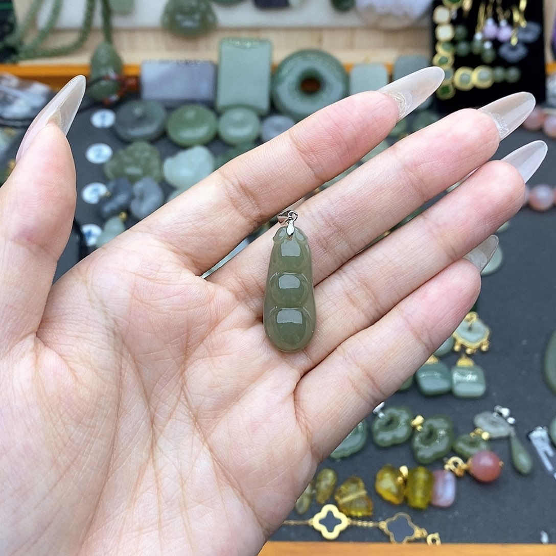 和田玉银S925镶嵌吊坠(不含链)