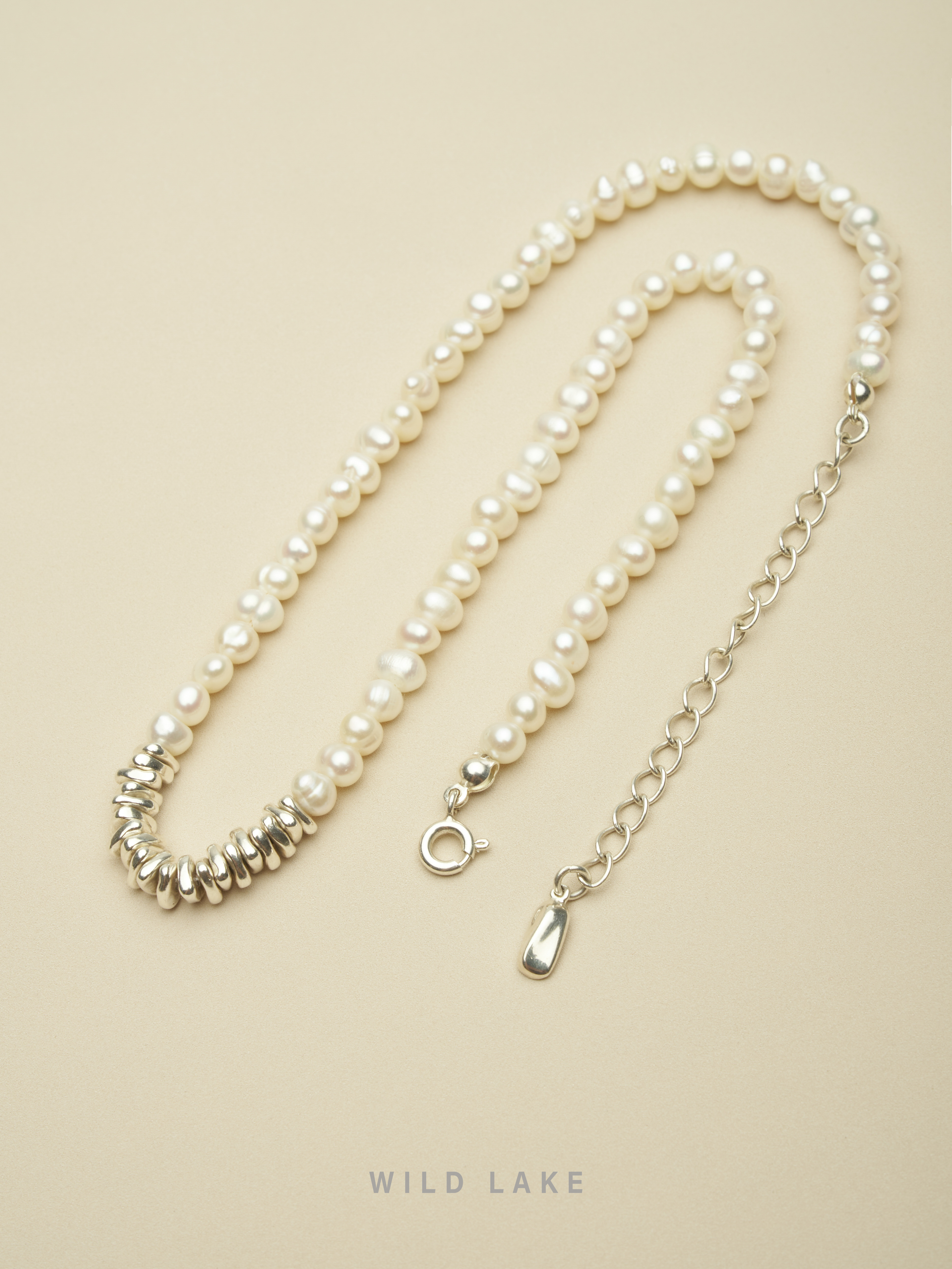 珍珠碎银项链|通体S925银|镀18K白金|20片碎银|高质感