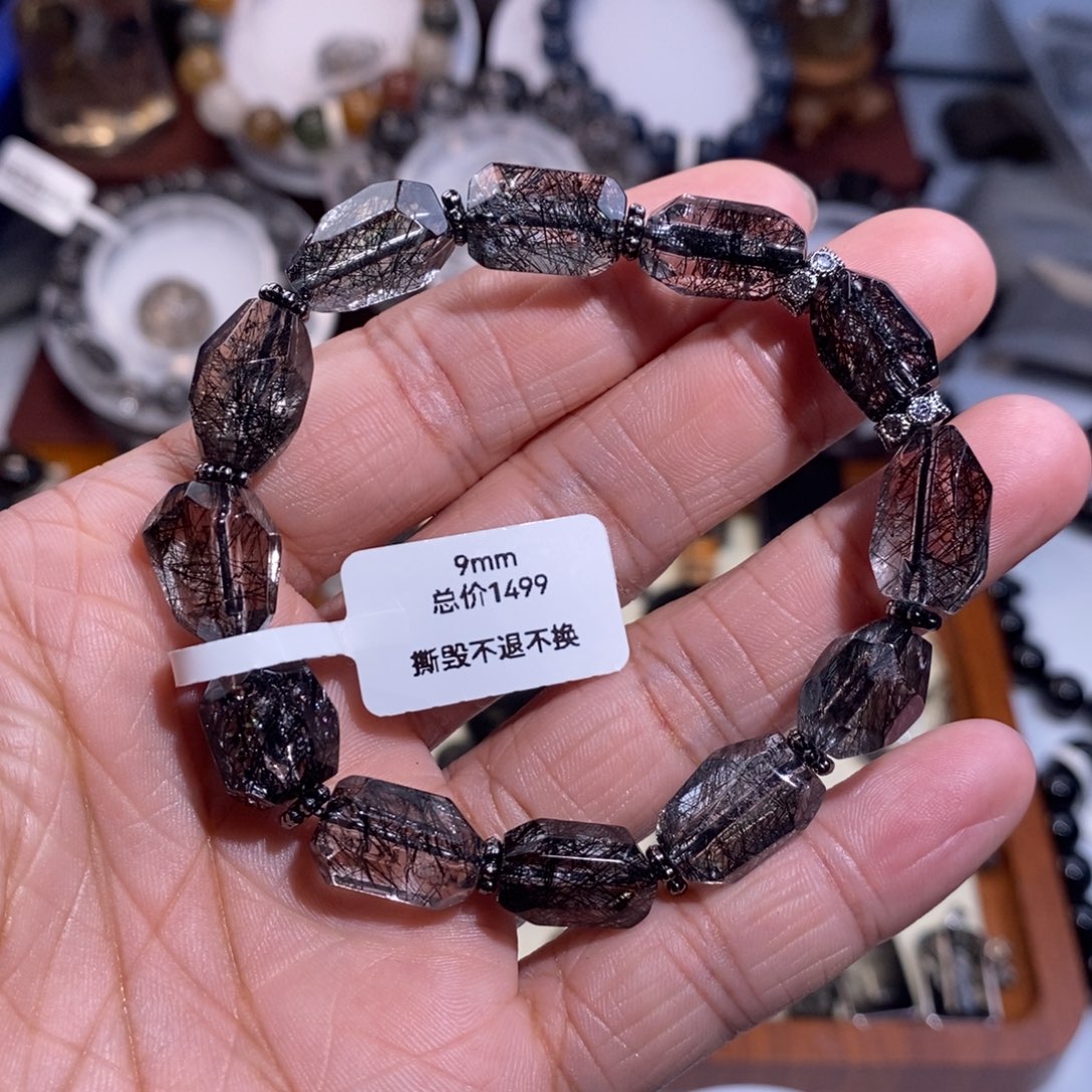 未镶嵌水晶手链黑发晶设计款随型全透体9mm