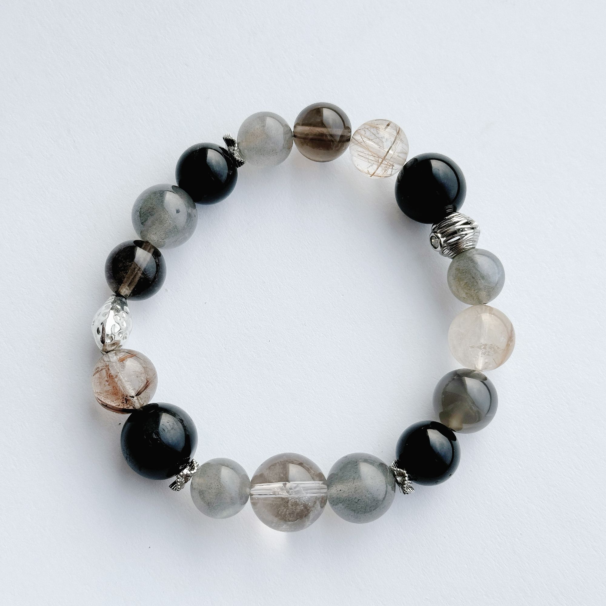 【漫天星辰】天然黑曜石灰月光石设计款 多样性发货