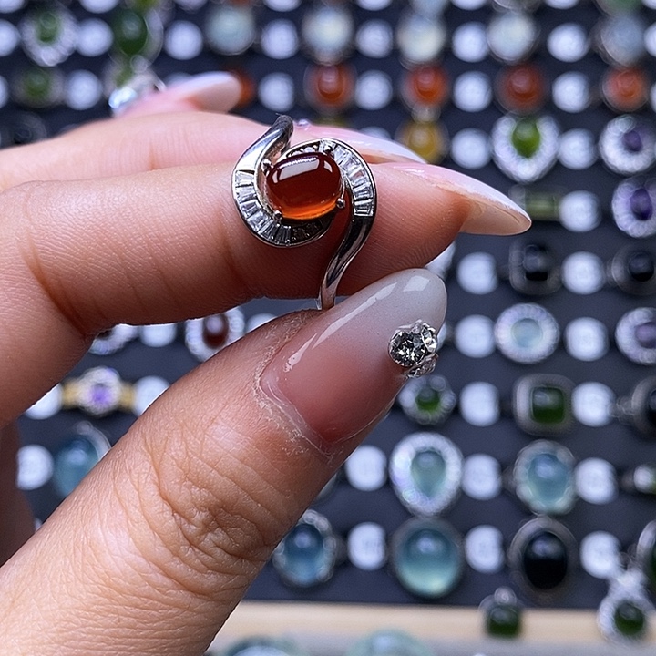 石榴石戒指银S925镶嵌