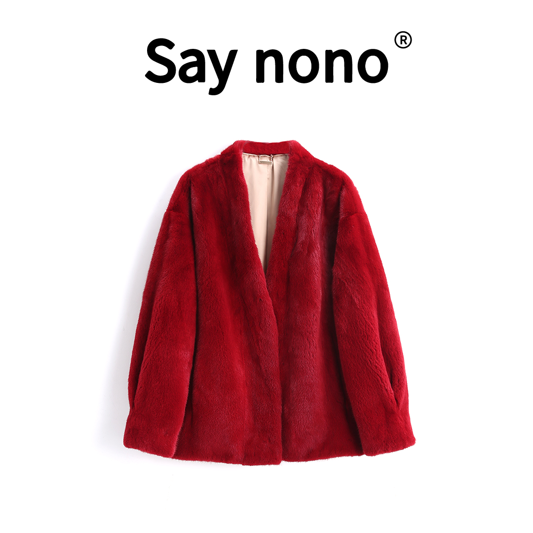 懒猫nono│Saynono 宝藏单品＿极简老钱风V领进口水貂皮草/XS823A