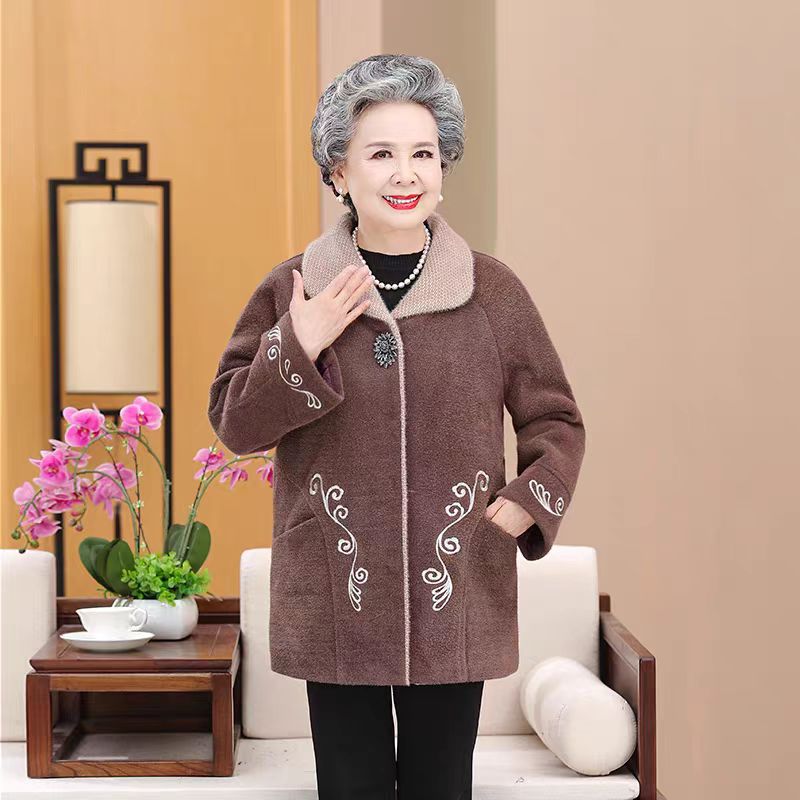 12081-大码中老年人女装外套加绒加厚款保暖外套奶奶装女【A仓】