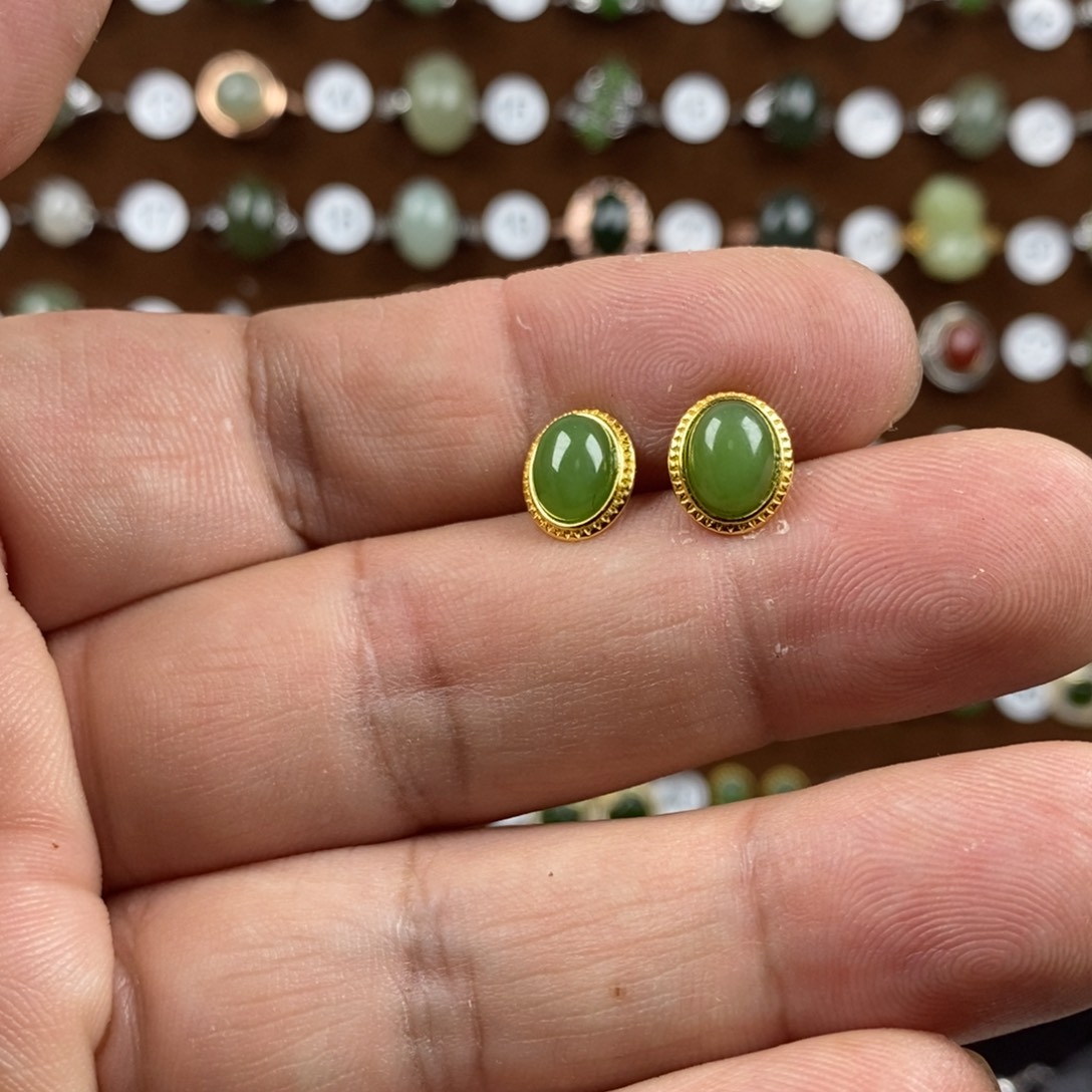 和田玉（碧玉）戒指银S925镀金镶嵌