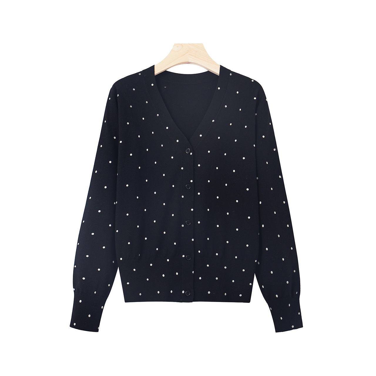 （含桑蚕丝+绵羊毛）V领单排扣针织开衫女2025春季新款上衣