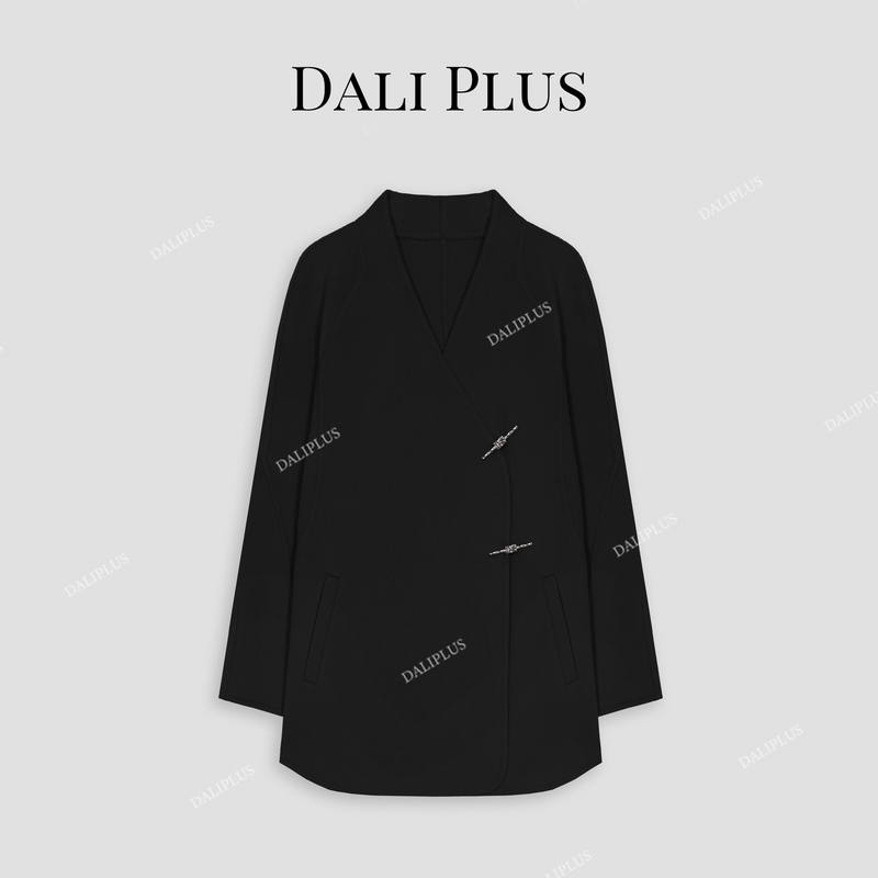 DALI PLUS【桑蚕丝羊.绒】新中式竹子金属双面呢大衣-D4CK0035