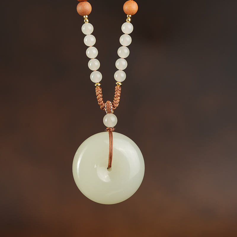  【鑫浩矿业】新疆和田玉-暖色平安扣吊坠挂件一件28-30mm