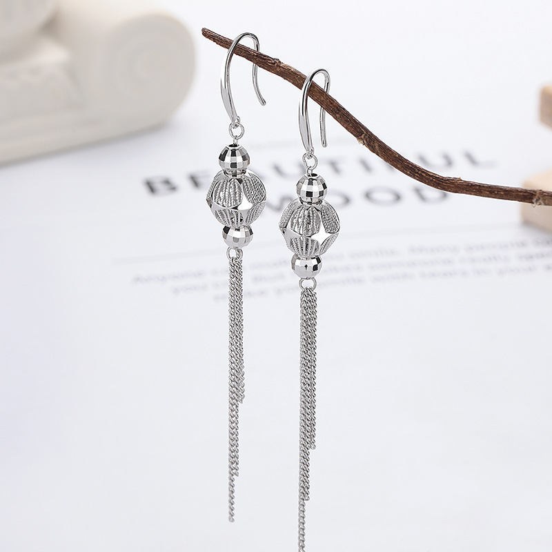 925银耳饰 国风灯笼造型镂空长款流苏耳环女耳钉轻奢气质耳饰个性