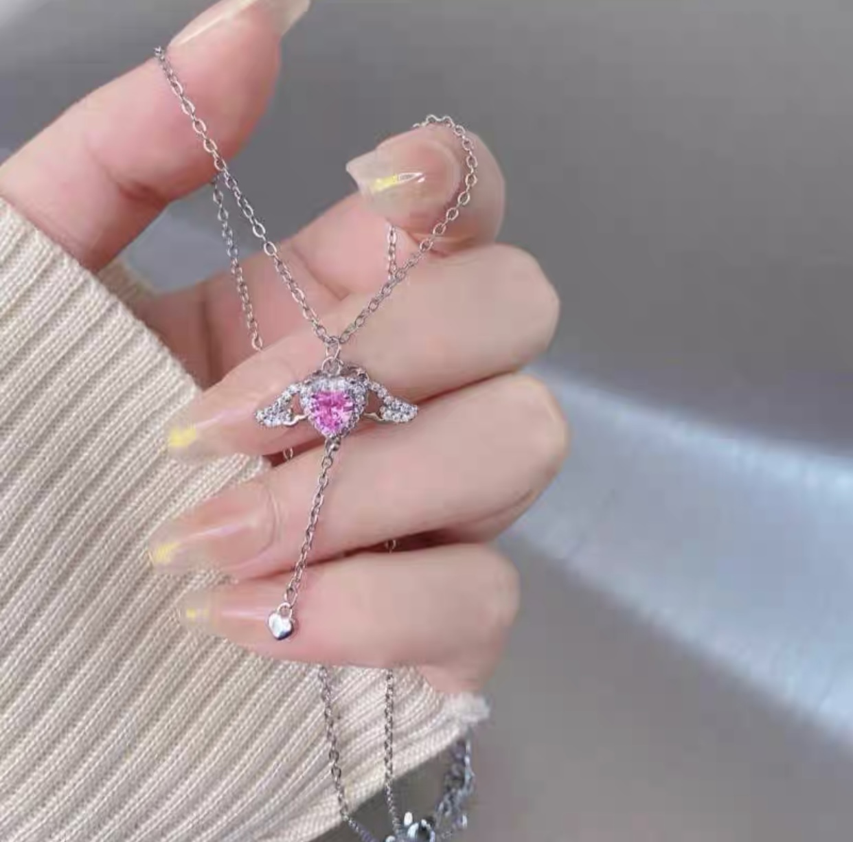 链子925银锆石 s925丘比特之心项链女甜美轻奢送女朋友七夕礼物