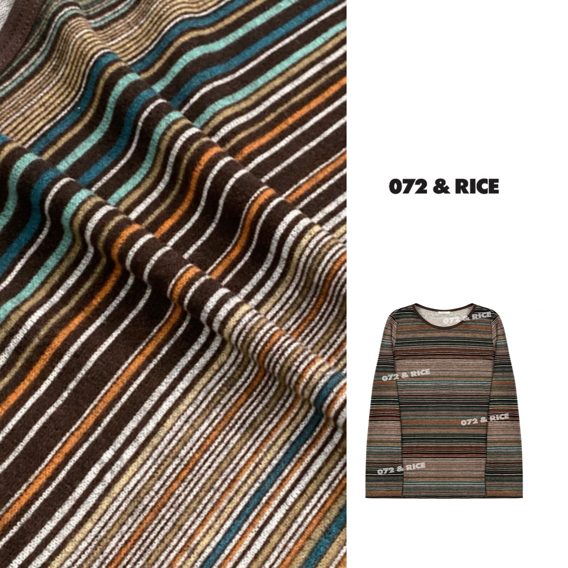 072 & RICE【雅丹】秋季休闲圆领条纹长袖针织上衣 31W166KK FF1212