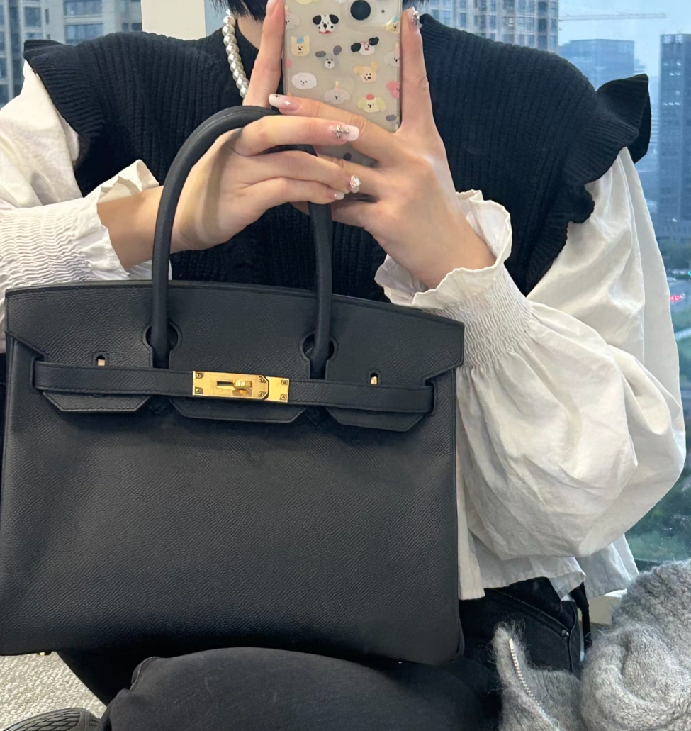 99新 Hermes/爱马仕 birkin30 黑金 E皮 D刻 无锁具
