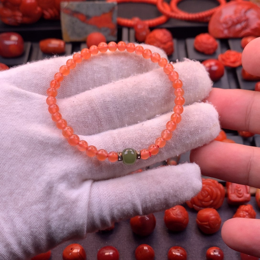 南红玛瑙未镶嵌冰红圆珠手串4.8mm（点关注福利款