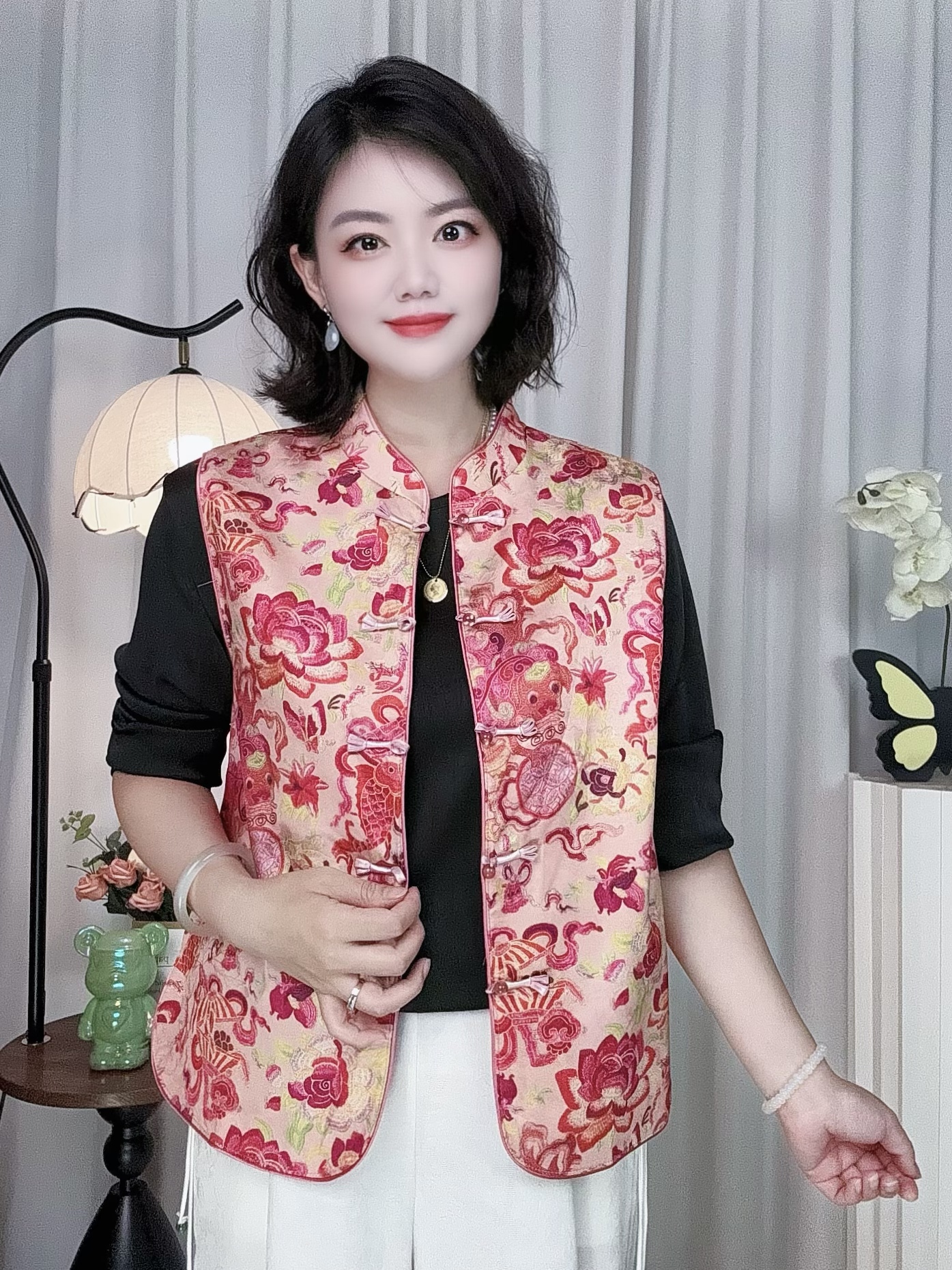 [新中式]国风马甲高端时尚洋气遮肚显瘦百搭休闲立领气质女上衣