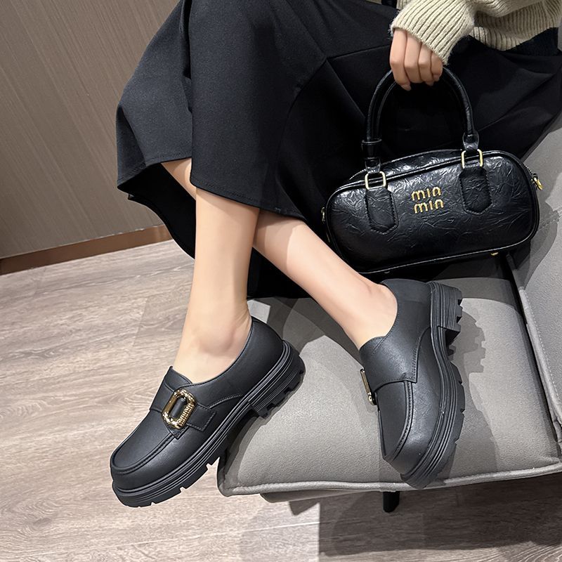 【万达清仓】促厚底乐福鞋女春秋季外穿2025新款懒人一脚蹬耐磨防滑