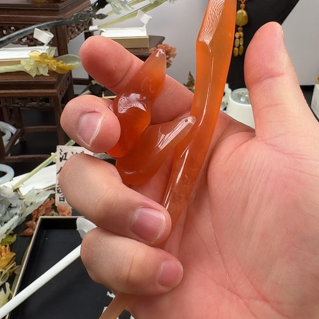 绯***迹蛇纹石玉未镶嵌发饰