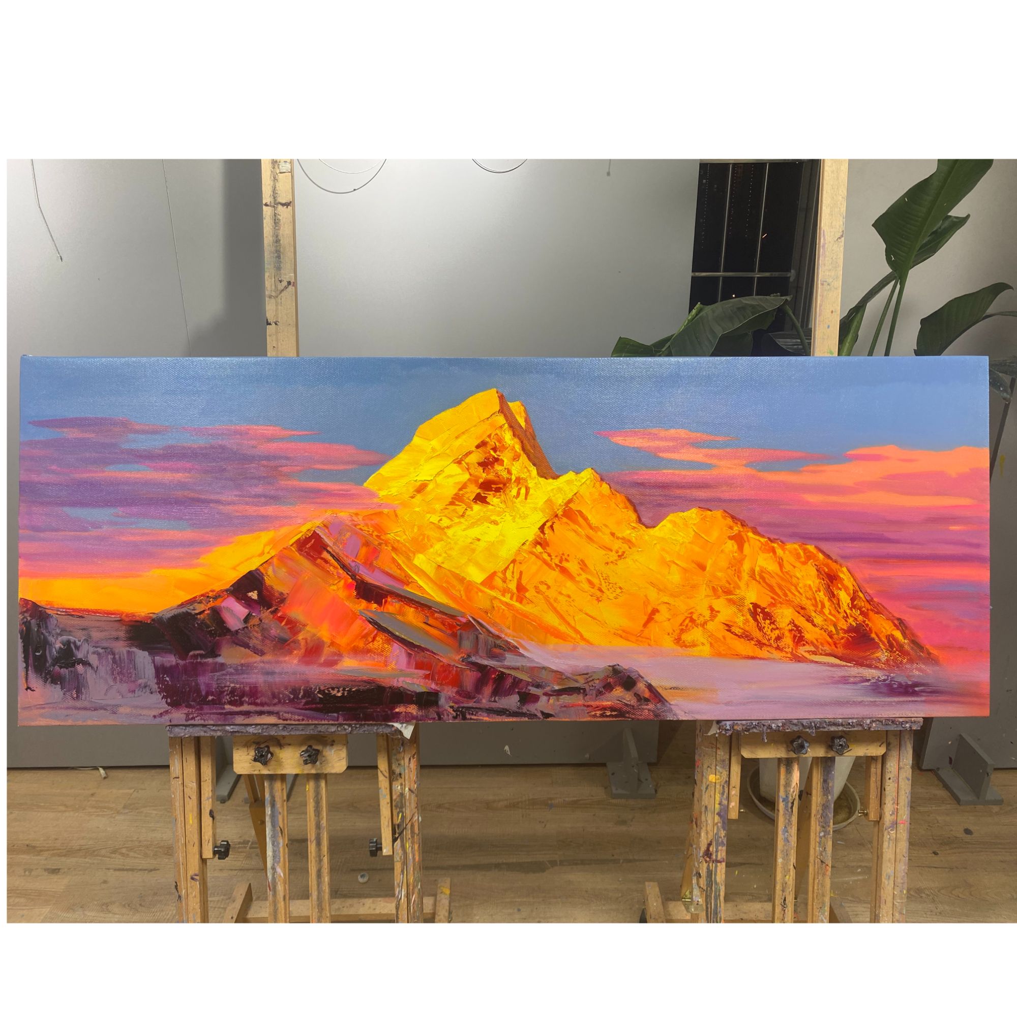 日照金山/油画/画芯60x160cm