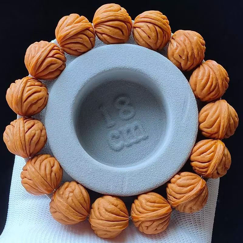 天然野桃核文玩佛珠手串爆肚柳叶龙纹地球仪桃核单圈