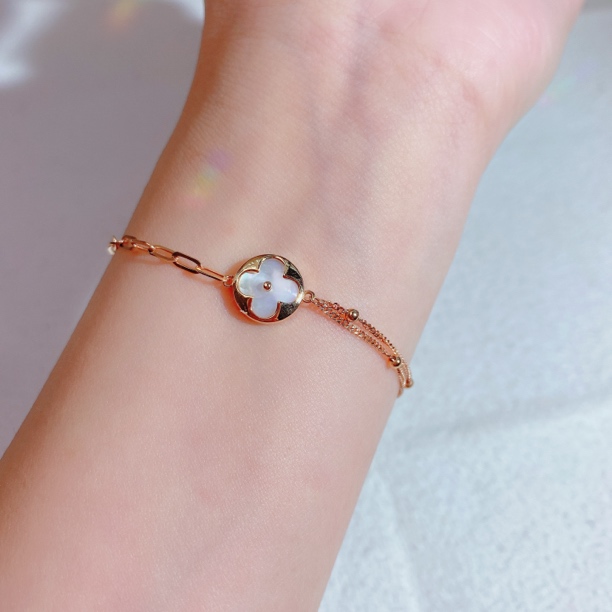 18K金手链 白贝单花AB链