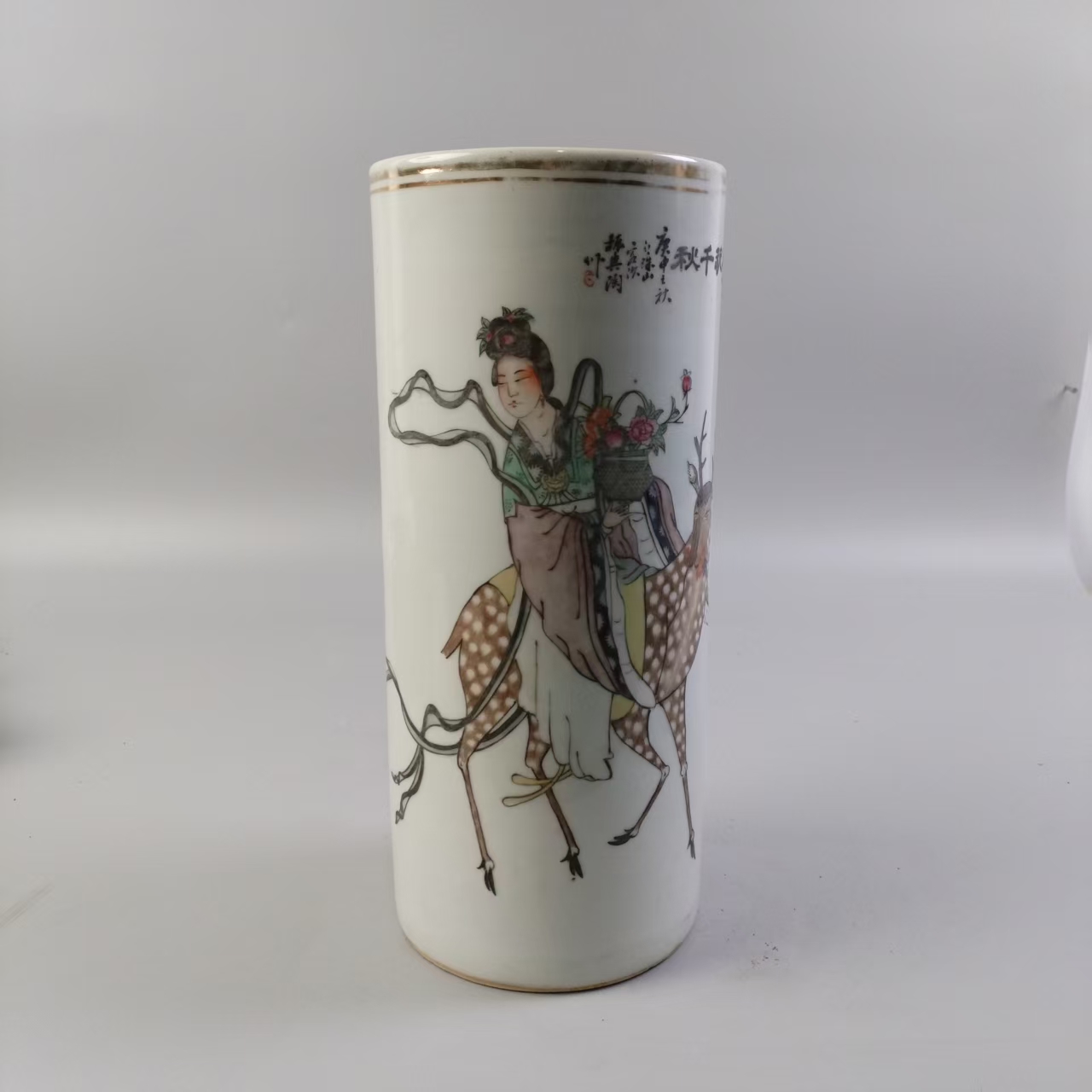 5170189民国 浅绛彩人物帽筒