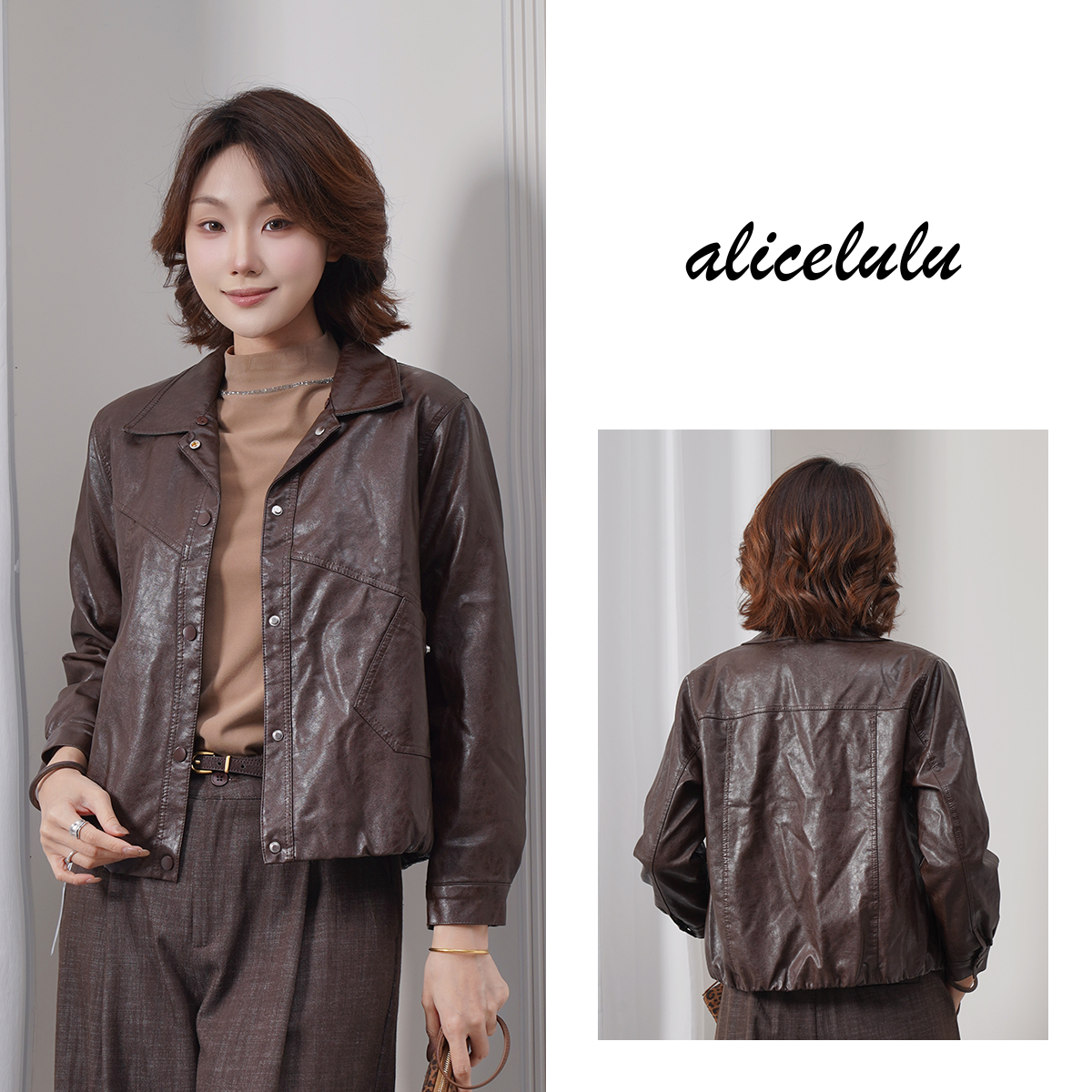 alicelulu 飒美风情.设计感洋气时髦机车风皮衣外套 S1035663Tr