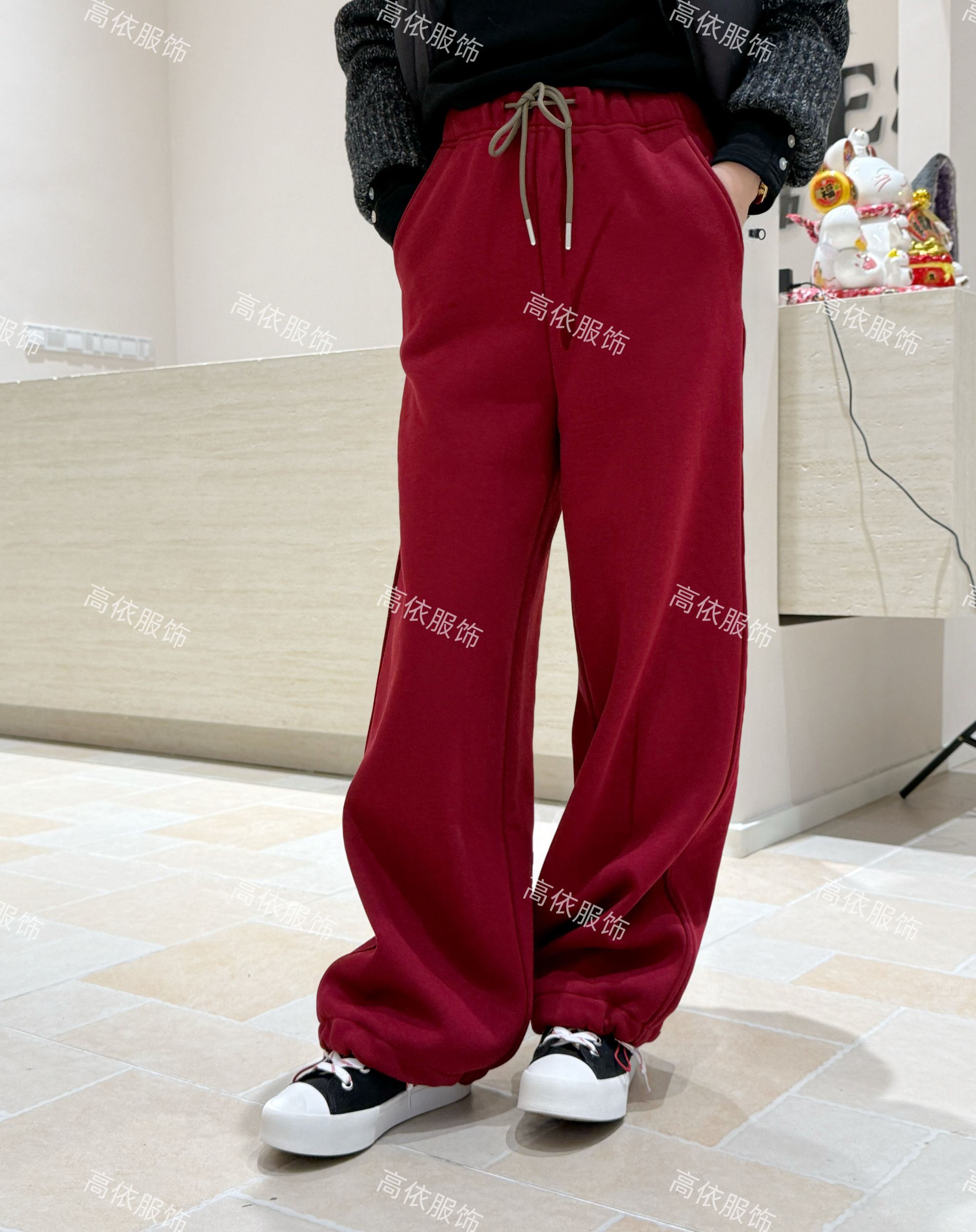 GY32601抽绳松紧腰加绒加厚卫裤