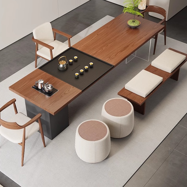 老板办公室大型实木茶桌会客接待泡茶桌高档茶台带茶盘烧水壶一体