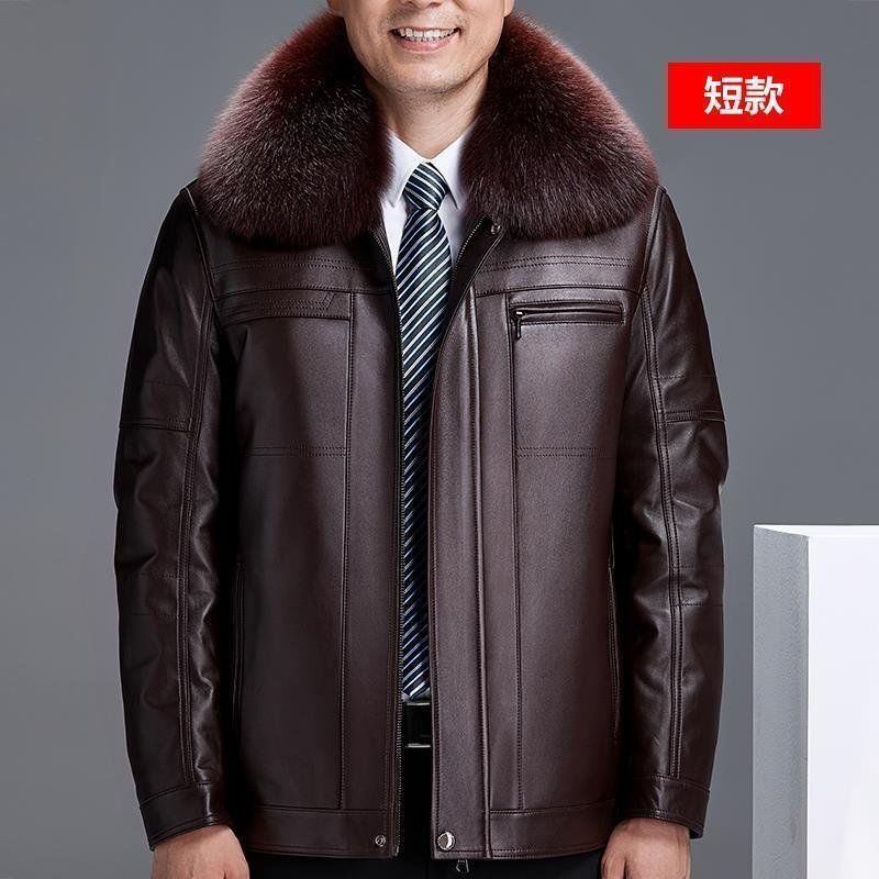 中老年皮衣保暖男爸爸装皮草冬季加绒加厚男士外套大衣真好皮夹克