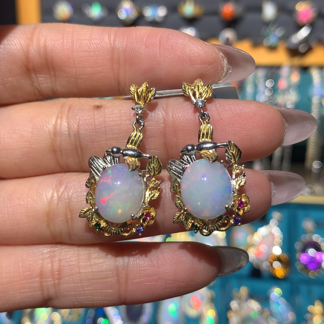 欧泊福利耳饰银S925镶嵌