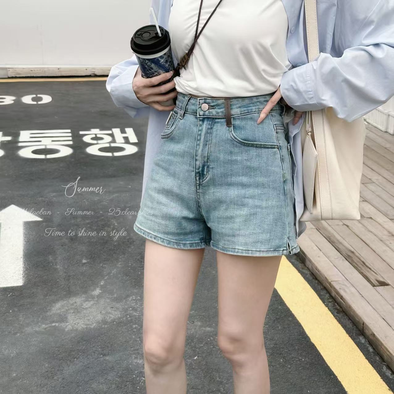 美老板 高腰辣妹牛仔短裤