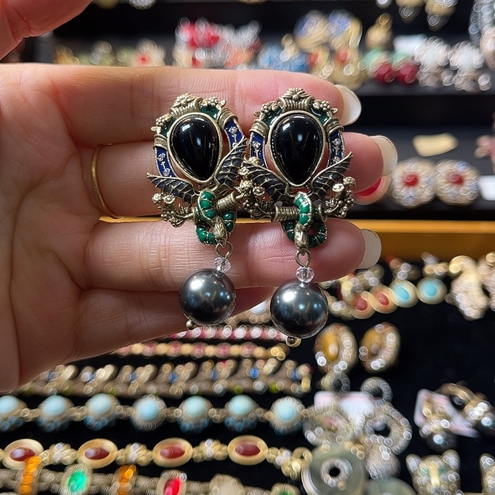 琉璃纯铜合金复古的耳饰