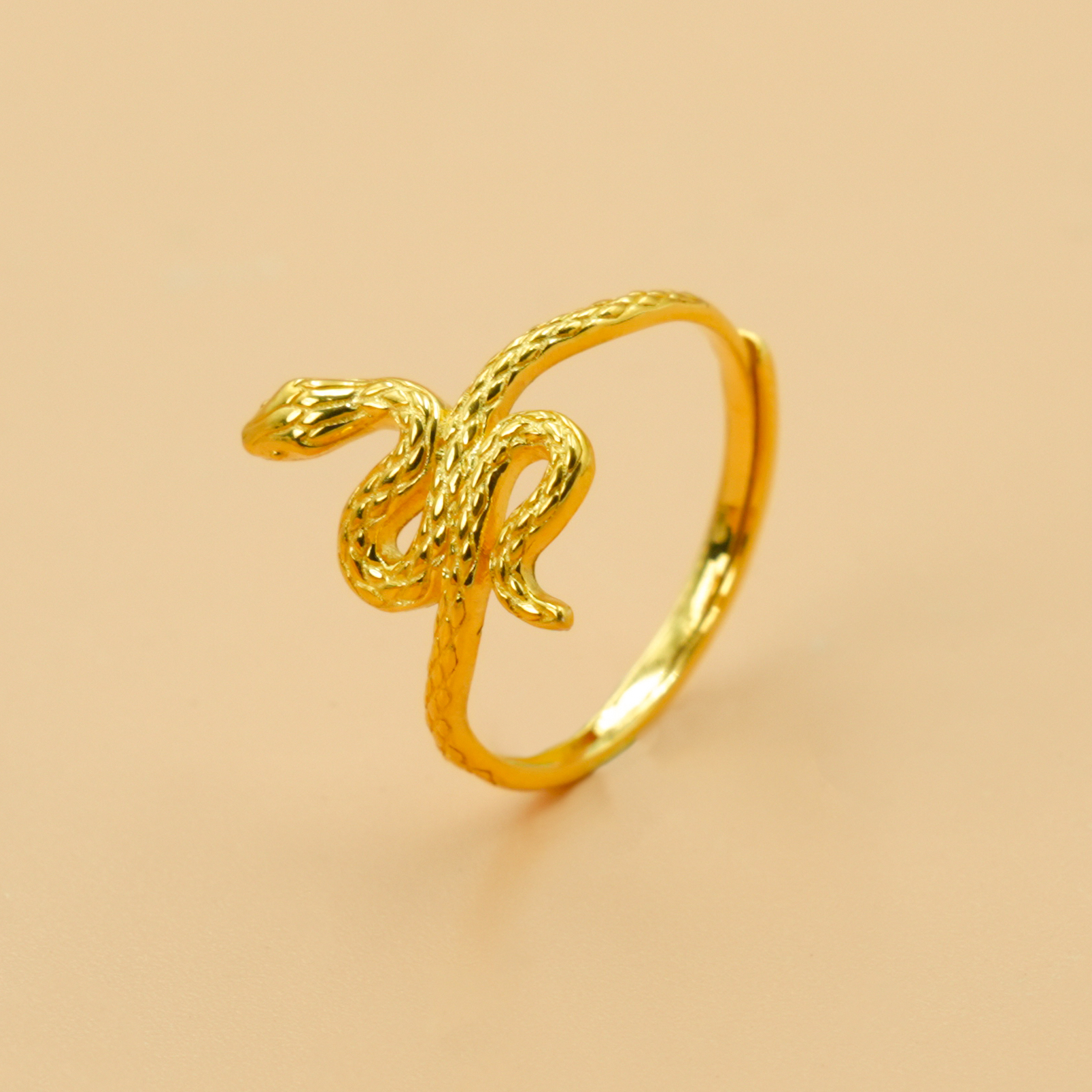 金美福足金999黄金眼镜王蛇足金戒指5G工艺圈口可调节2024新款