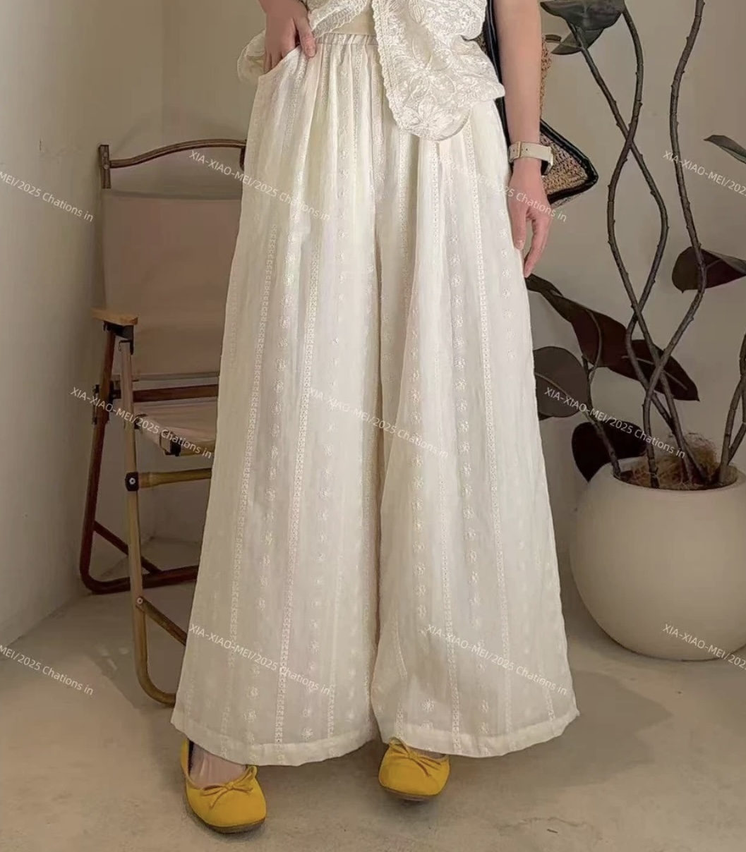 XIAOMEI ｜重工刺绣夏款九分阔腿裤-5144