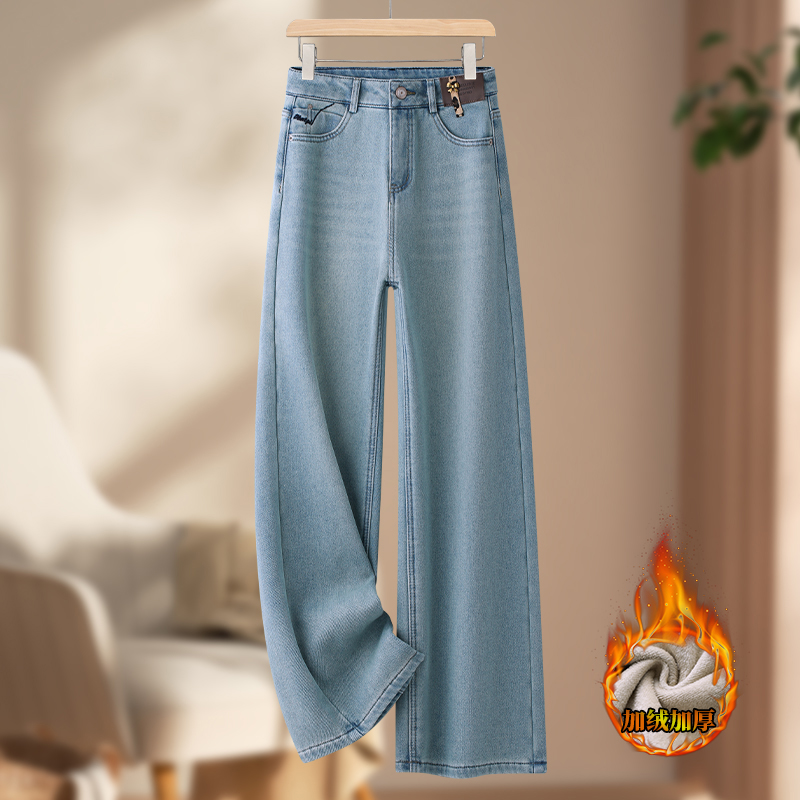 加绒加厚百搭牛仔裤女2024年秋冬新款爆款一体绒窄版直筒裤99252