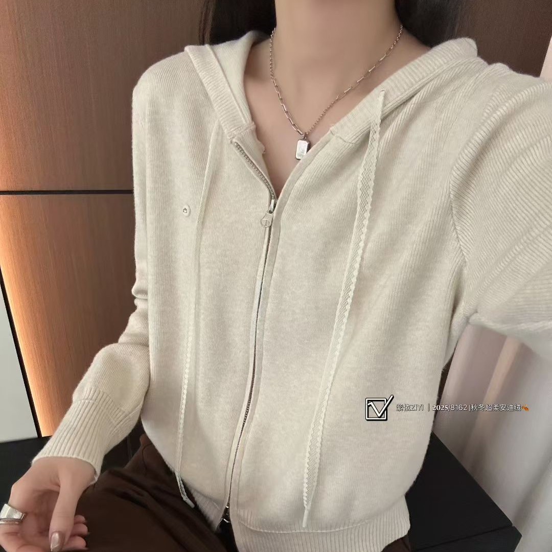 帽衫双拉链开衫毛衣女 2025秋冬韩版简约针织上衣外套