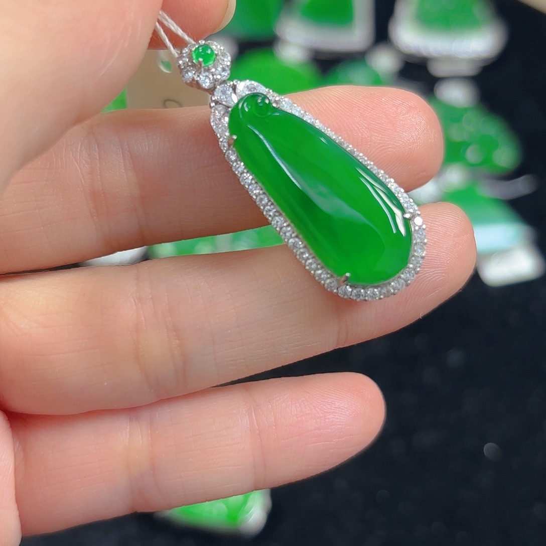 翡翠银S925镶嵌吊坠(不含链)