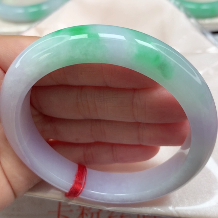 【闪购商品】翡翠手镯未镶嵌冰胶阳绿春彩手镯5859圈14号