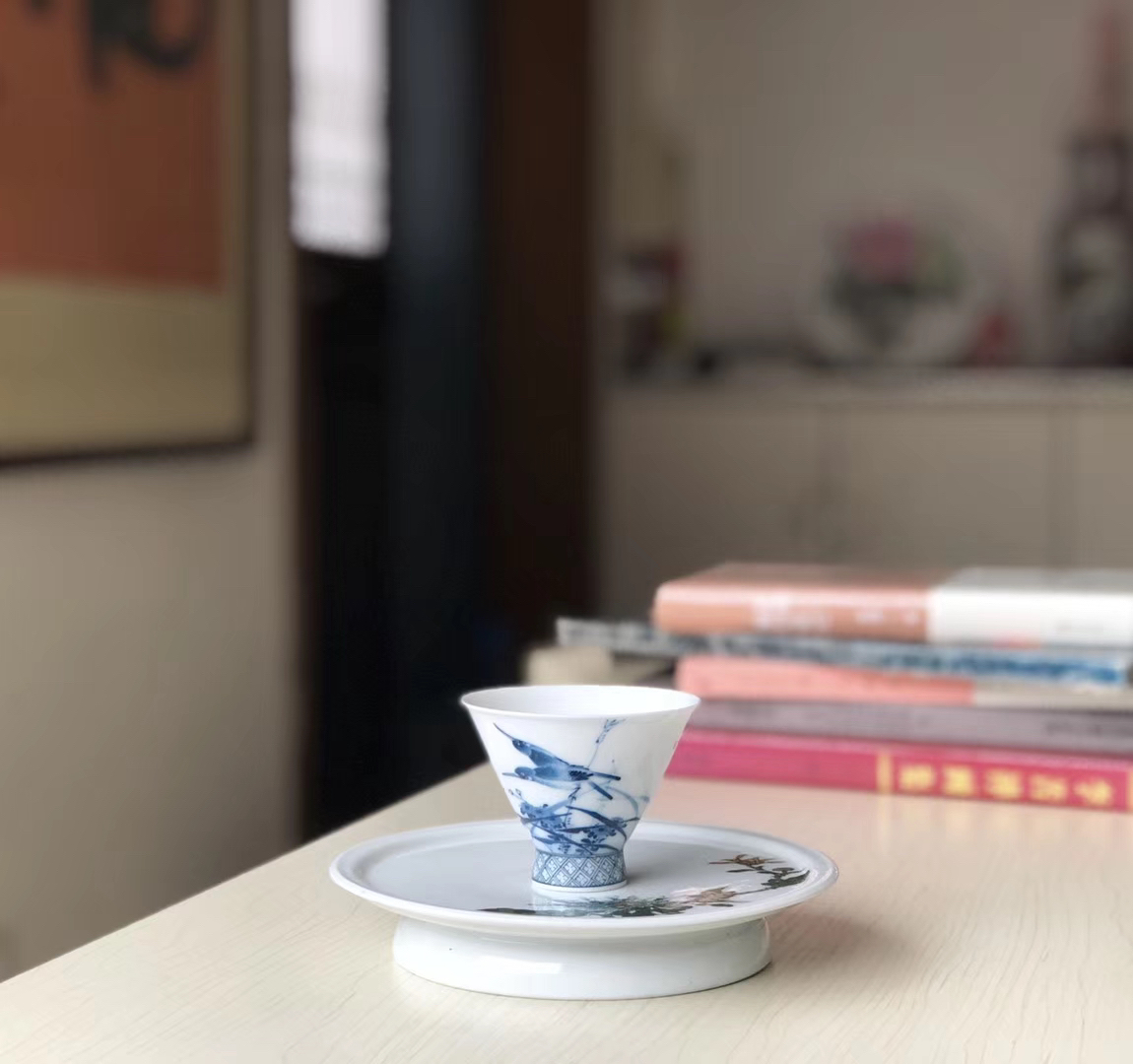 釉下五彩手绘花鸟主人杯功夫茶杯收藏
