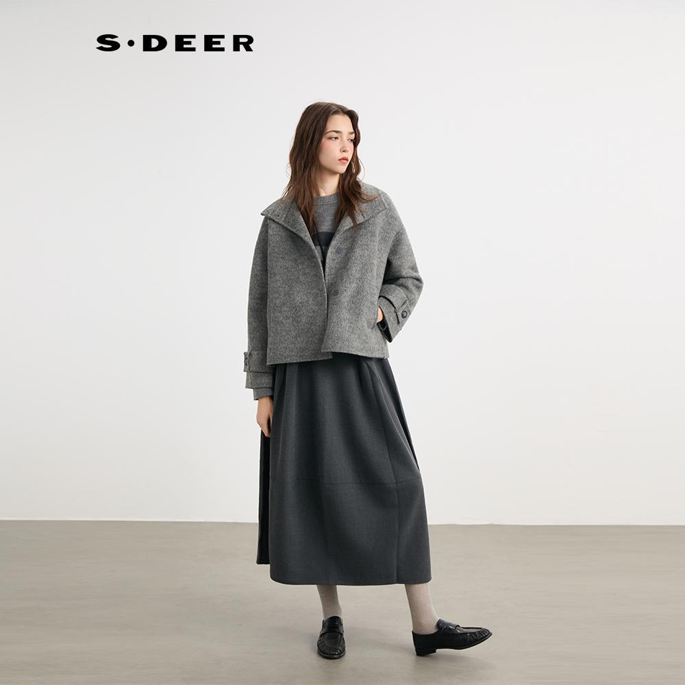 圣迪奥女装冬季新款立领欧美风短款纯色毛呢外套S254Z2613